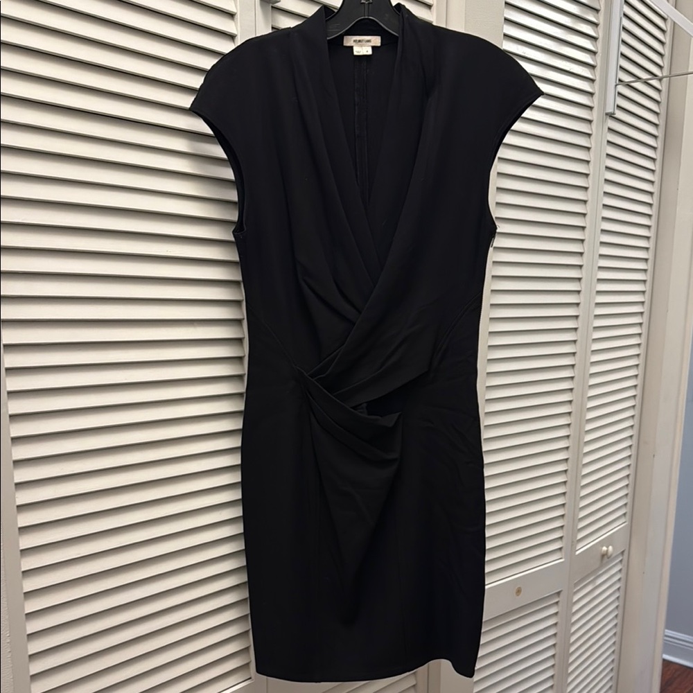 Helmut Lang Black Ruched Wrap Mini Dress